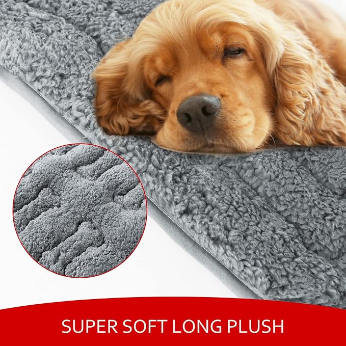 Dog Bed Crate Mat(36" X 23") 2 Pack, Soft Plush Dog Bed Pad | Machine Washable Crate Pad, Dog Sleeping Mat with Anti Slip Bottom, Grey