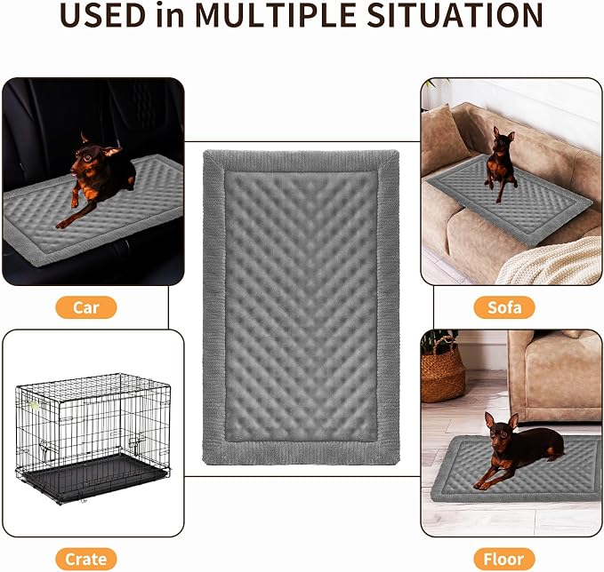 MINIDEAR Dog Crate Pad, Crate Bed Non-Skid Kennel Pad, Rubber Backing Memory Foam for Dog Bed Mat, Machine Washable Dog Bed for Crate, 17"x24"