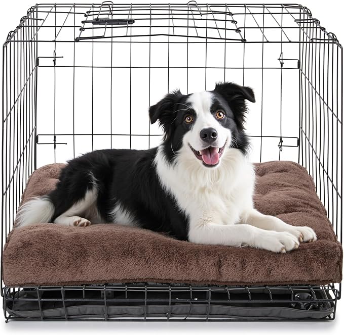 POMIU 2-Pack Dog Bed, Washable Deluxe Plush Crate Beds with Anti-Slip | Machine Washable Kennel Pad Sleeping Mat for Large, Medium and Small Dogs