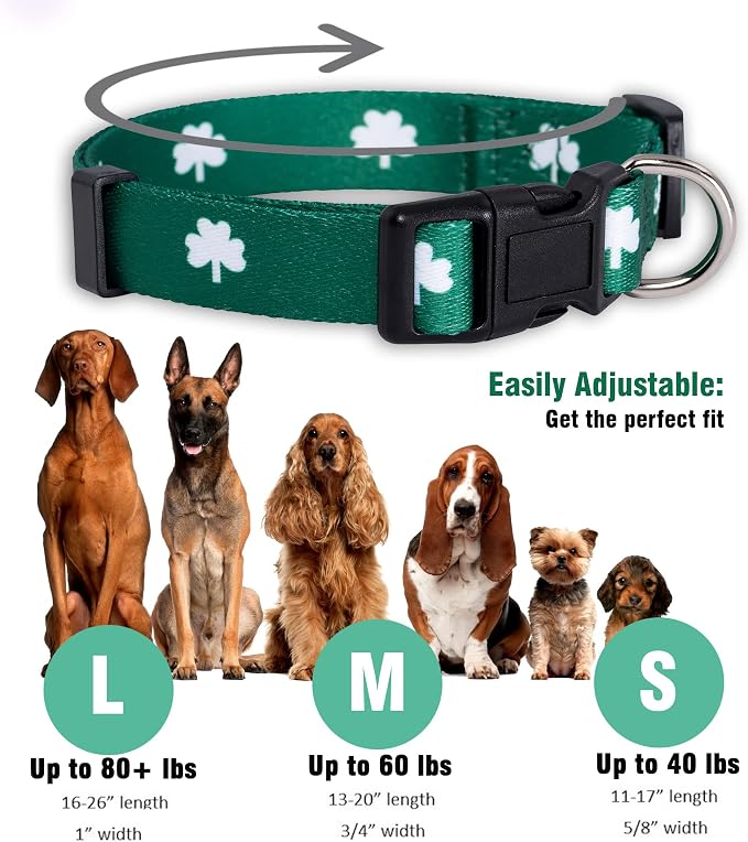 Native Pup St Patricks Dog Collar- Saint Patrick Green Shamrock Pet Collars- St. Patrick’s Lucky Irish- Cute Boy Girl Puppy Gift- Adjustable for Small, Medium, Large Breeds (Shamrock, Small)