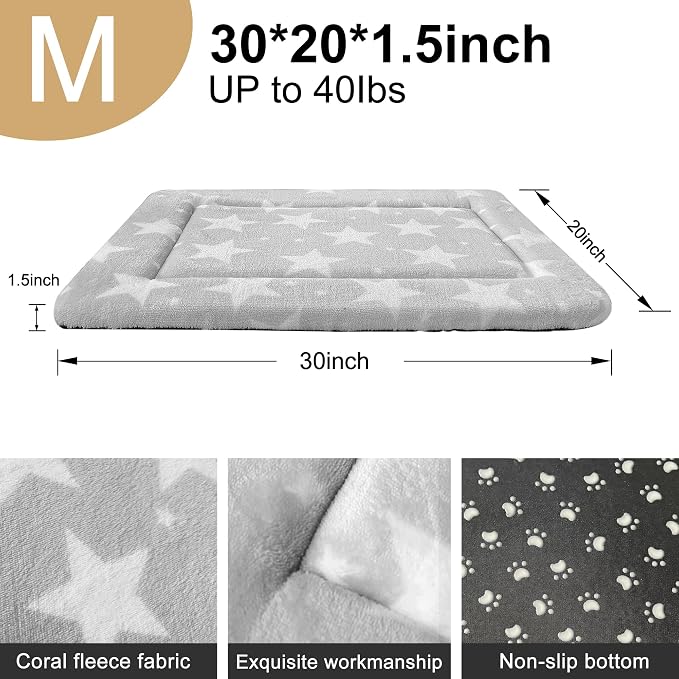 Dog Bed Mat – Soft & Comfortable Dog Kennel Pad for Crate – Durable Crate Bed & Mat for Dogs & Cats – Ideal for Crate, Kennel, and Home Use (Big&Little Stars Grey, M(30"*20"*1.5"))