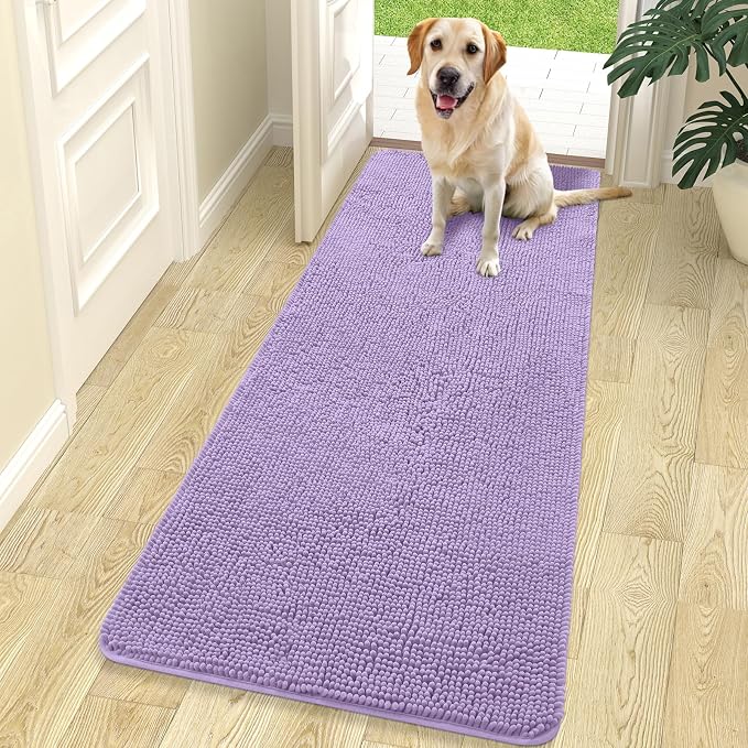 OLANLY Dog Door Mat for Muddy Paws 70x24, Super Absorbent Chenille Mud Mat | Lavender, Absorbs Moisture and Dirt, Non-Slip Machine Washable Doormat, Quick-Drying Indoor Entryway Floor Carpet for Dogs