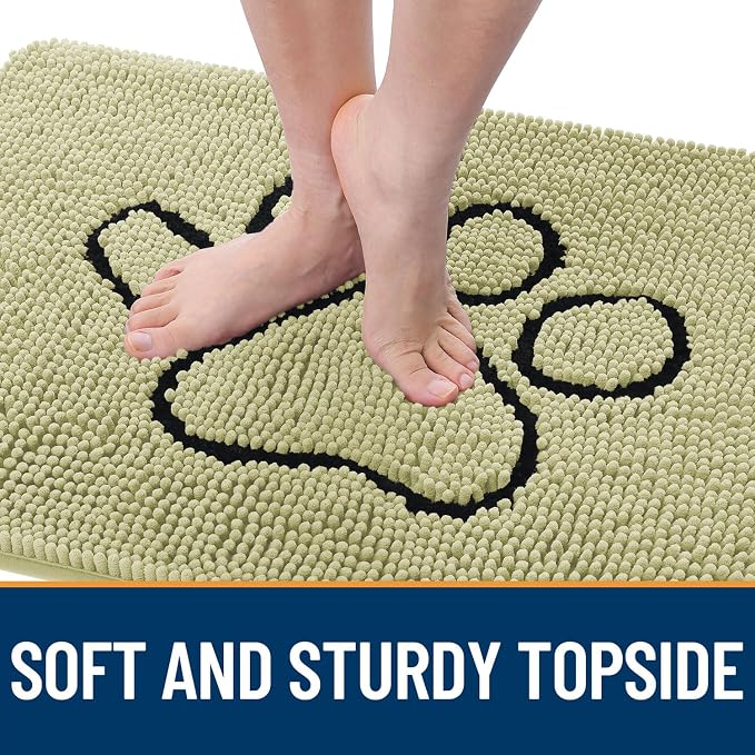OLANLY Dog Door Mat for Muddy Paws 48x30, Paw Print Design Chenille Mud Mat | Vanilla, Absorbent, Traps Moisture and Dirt, Non-Slip Washable Doormat, Quick-Drying Indoor Entryway Floor Carpet for Dogs