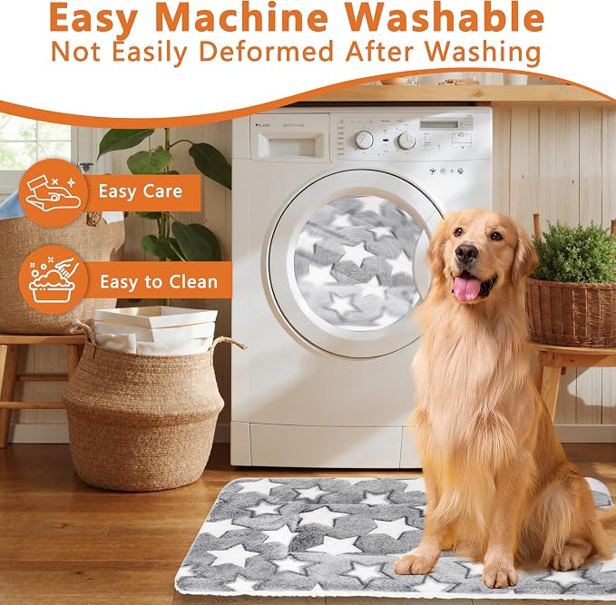 Dog Bed Mat,Soft Dog Kennel Pad with Cute Pattern (Gray Star, L) | Multi-Size Durable & Machine Washable,Pet Pad for Dogs & Cats