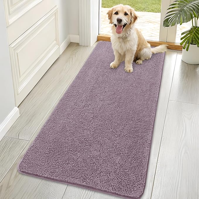 OLANLY Dog Door Mat for Muddy Paws 70x35, Super Absorbent Chenille Mud Mat | Deep Plum, Absorbs Moisture and Dirt, Non-Slip Machine Washable Doormat, Quick-Drying Indoor Entryway Floor Carpet for Dogs
