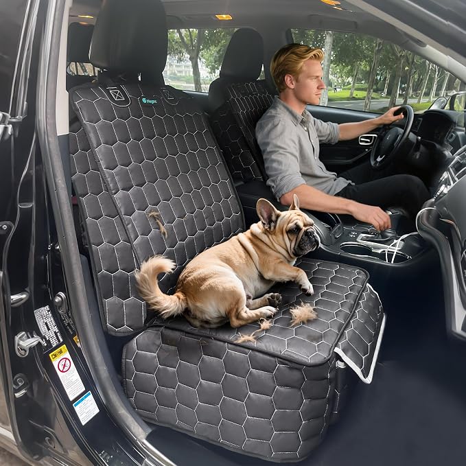 Meginc Front Seat Covers for Cars,Waterproof Car Seat Protector with Side Flaps 600D Fabric Front Seat Dog Cover for Trucks Vans SUVs Sedans, Non Slip Scratch Proof Seat Covers for Dogs in Car