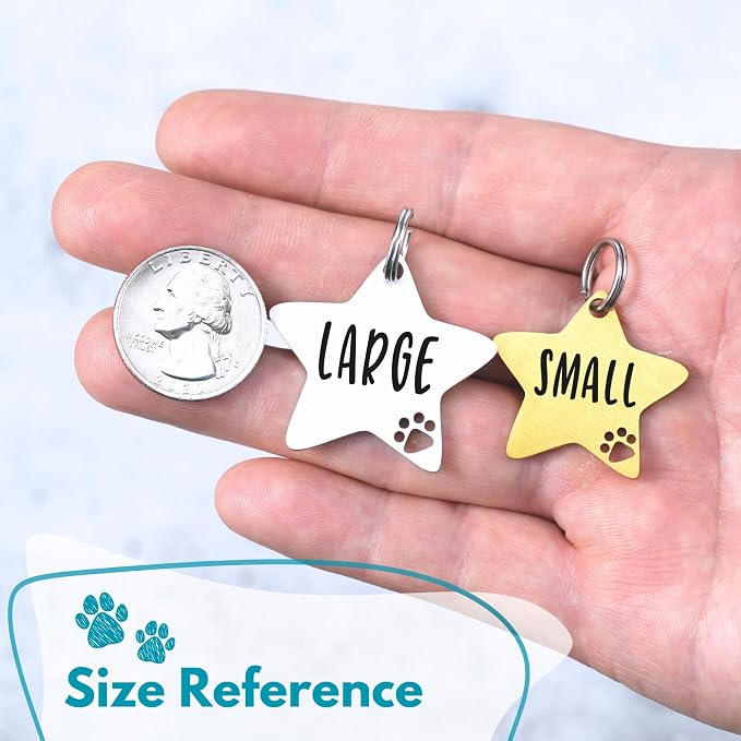 Ultra Joys Dog Tags Personalized for Pets - Hollow Paw Custom Pet ID Tag - Engraved Dog Tag for Small, Large Dogs - Large Star in Silver