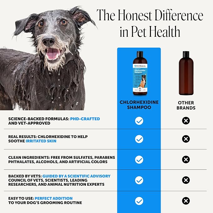 Pet Honesty Chlorhexidine Cat & Dog Seasonal Itch Relief Shampoo, for Allergies, Itching, Skin and Coat Supplement, Helps Shedding, Hot Spots, Deodorizing Dog Shampoo & Grooming Supplies,16oz