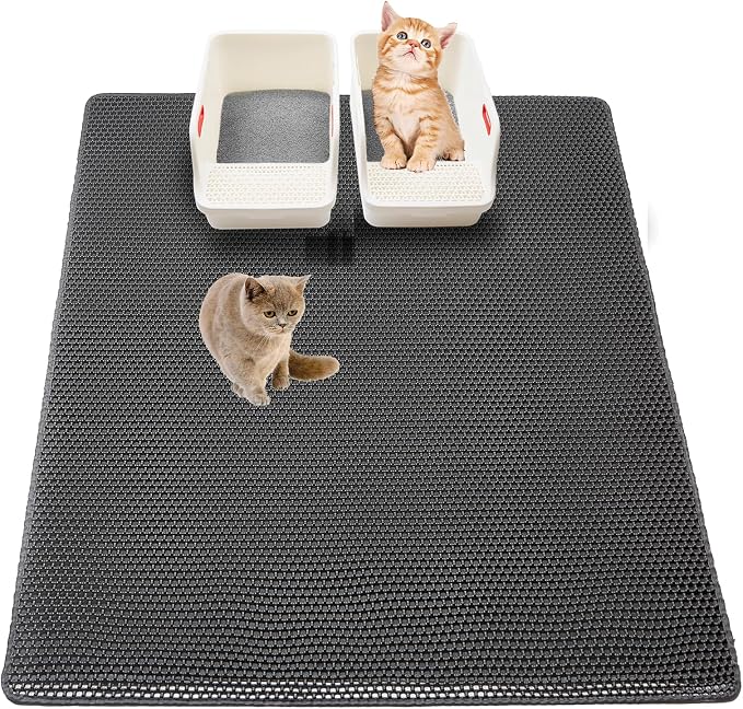 Cat Litter Mat XL 28x47 inch, Large Litter Trapping Mat for Litter Boxes | 2-Layer Honeycomb Extended Design to Less Mess, Anti-Tracking Mat, Waterproof Non-Slip, Keeps floor clean, Mengbu(Dark Grey)