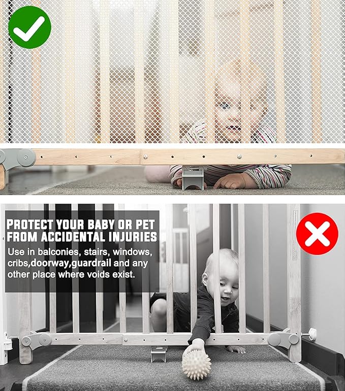 Baby Gate for Stairs, Banister Guard for Kids, Pets, Toys, 39.3 ft L x 2.66 ft H, Mesh Netting Safety Net for Balcony Rail Stair, Stairway Net Baby Safety Products for Indoor & Outdoor (White)