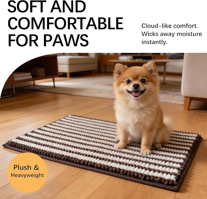 Dog Door Mat for Muddy Paws - Absorbent Quick-Dry Non-Slip Washable Chenille Pet Rug, Indoor Entryway Mat for Front Door & Crate (Brown, 30" L*18" W)
