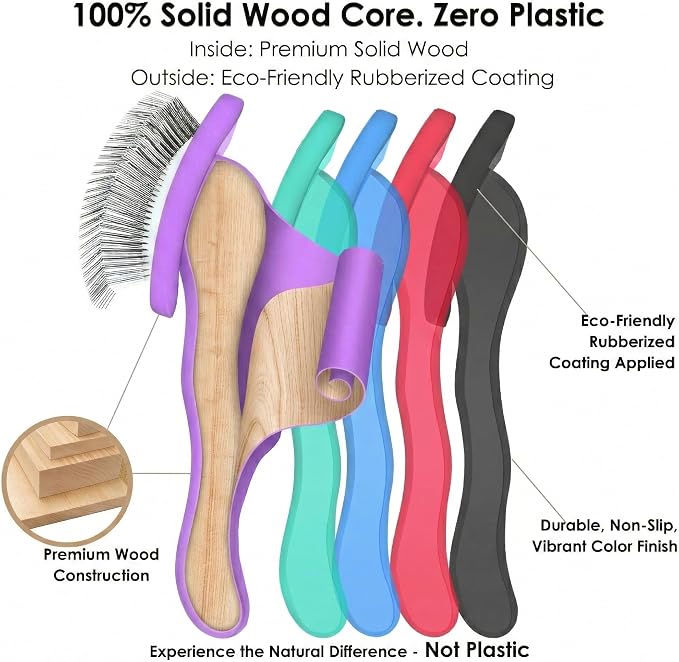 Wooden Long Pin Slicker Brush for Large Dog, Poodles & Doodles Long Hair | Grooming, Fluff & Detangle Heavy Dense Wavy Curly Coats to Easily Prevent Severe Hair Matting During Shedding Seasons