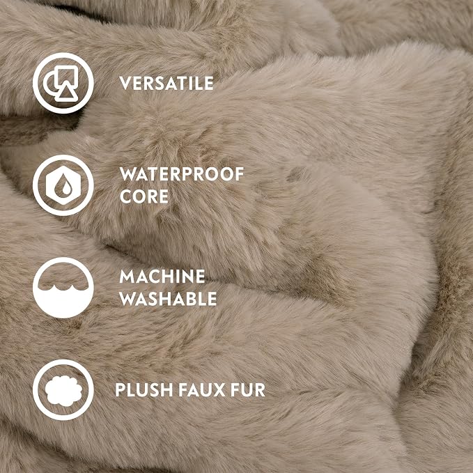 Paw Inspired Waterproof Dog Blanket, Soft Faux Fur Throw with Fur-Resistant Fleece, Washable Pet Blanket, Waterproof Protection for Couch, Bed, Furniture, Crate, Car (80x60, Tan)