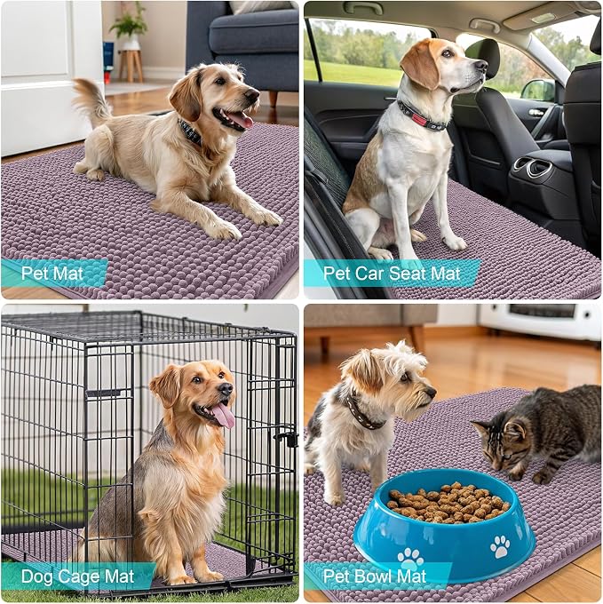 OLANLY Dog Door Mat for Muddy Paws 70x24, Super Absorbent Chenille Mud Mat | Deep Plum, Absorbs Moisture and Dirt, Non-Slip Machine Washable Doormat, Quick-Drying Indoor Entryway Floor Carpet for Dogs