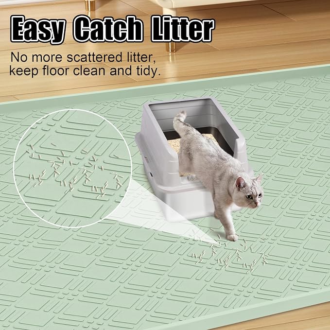 Silicone Cat Litter Mat 42" x 29" Cat Mat for Litter Box, Green | Extra Large Cat Litter Trapping Mat for Floor, Waterproof, Non-Slip Kitty Litter Box Mat with Raised Edge, Easy to Clean