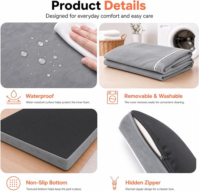 Orthopedic Dog Mat, 100% Waterproof 28D Foam Bed, Washable | High-density egg-crate foam, Short Plush, Sherpa Fleece, Orthopedic Joint Support, Machine Washable