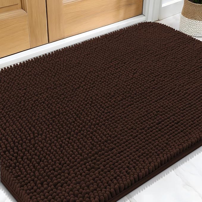 OLANLY Dog Door Mat for Muddy Paws 30x20, Super Absorbent Chenille Mud Mat | Brown, Absorbs Moisture and Dirt, Non-Slip Machine Washable Doormat, Quick-Drying Indoor Entryway Floor Carpet for Dogs