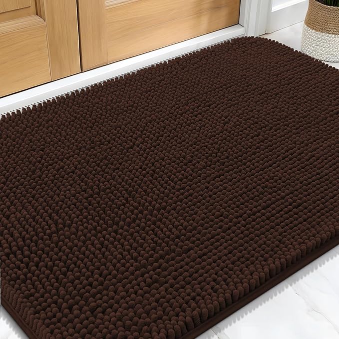 OLANLY Dog Door Mat for Muddy Paws 34x21, Super Absorbent Chenille Mud Mat | Brown, Absorbs Moisture and Dirt, Non-Slip Machine Washable Doormat, Quick-Drying Indoor Entryway Floor Carpet for Dogs