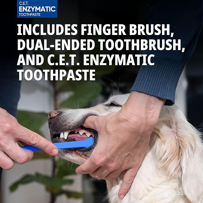 Virbac C.E.T.® Oral Hygiene Kit for Dogs | Poultry-flavor Toothpaste | Fingerbrush and Pet Toothbrush