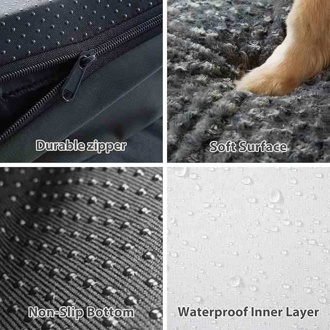 BFPETHOME Orthopedic Washable Dog Bed, Sleeping Couch for Large Senior Dogs | Deluxe Plush Rose Velvet Washable Cover, Egg Crate Foam Support, Waterproof Lining, Non-Slip Bottom, Senior Dogs