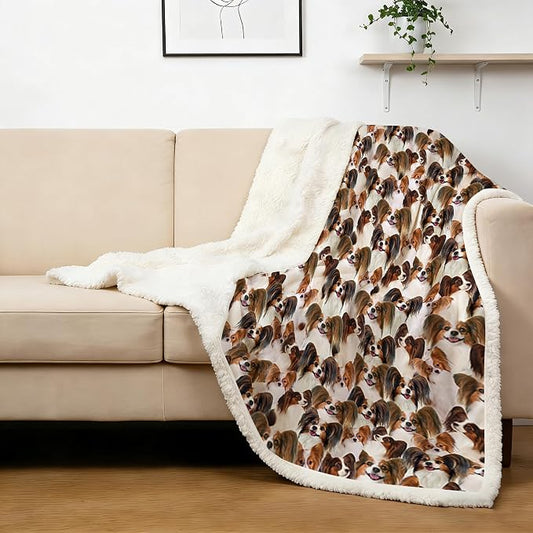 BlessLiving Papillon Dog Blanket Cute Animal Fleece Blanket Shepherd Dog Plush Blanket Soft Sherpa Blanket for Bed and Couch Papillon Dog Lover Gifts (Twin Size, 60 x 80 Inches)