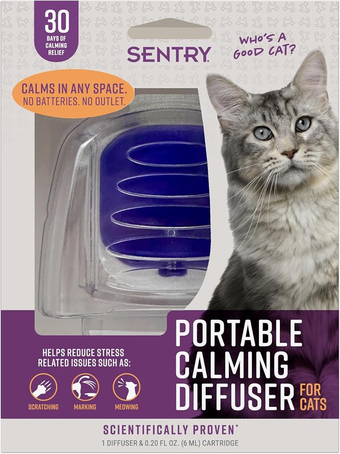 Sentry Portable Calming Pheromone Diffuser for Cats, 30-Day | Reduces stress & bad behavior anywhere; easy-to-use portable diffuser; 30-day pheromone release; travel-friendly