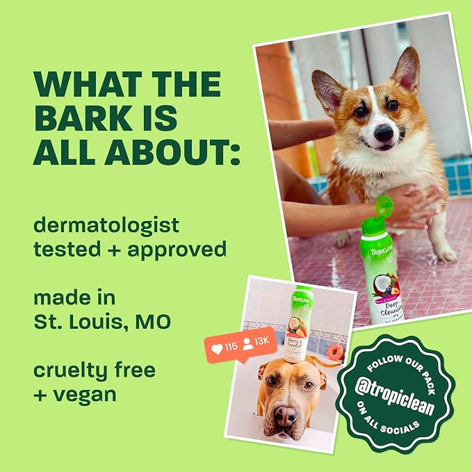 TropiClean 2-in-1 Dog Shampoo and Conditioner, Papaya Scent, 20oz | Moisturizing Detangler | Papaya Scent | Puppy, Cat & Kitten Safe | Made in USA