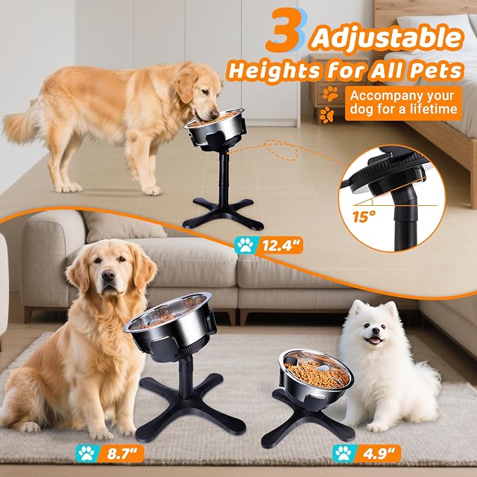 Elevated Adjustable Dog Bowl Feeding Stand, 3 Heights and Tiled Ajudst, Compatible with Moost Feeding Bowls, Great for Medium Large Dogs(Dog Food Bowl Stand 1 Pack)