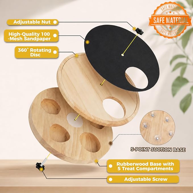 Dog Nail Scratch Board with Treat Box, Stress-Free Nail File Toy | Stress-Free Grooming, Replaceable Sandpaper, Treat Dispensing, Heavy-Duty, Anti-Slip, Pine Wood, All Dogs