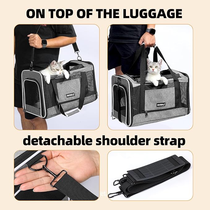 Cat Carrier Soft-Sided Travel Bag for Medium to Large Cats Over 15lbs, Small Dog Carrier Crate Top Entry Breathable Mesh Puppy 12 Pounds, Pet Rabbit Carrying Cage Kennel Collapsible Grey