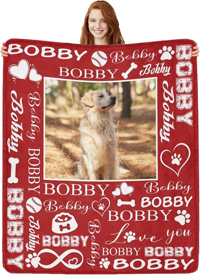 Artsadd Personalized Dog Blanket with Photos & Pet Name, Custom Dog Memorial Blanket and Throws for Remembrance, Customized Puppy Blanket, Dog Gifts for Pet Dog Lovers, Dog Mom Gifts for Women Xmas M