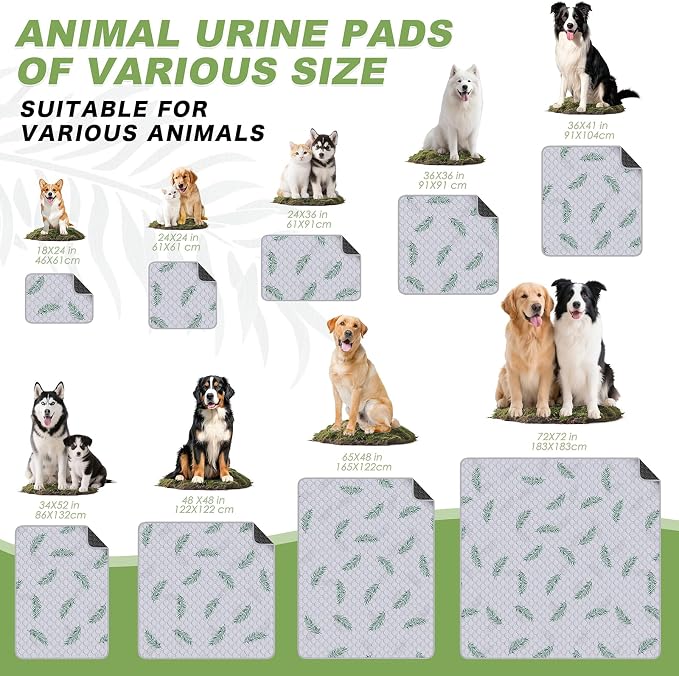 Washable Dog Pee Pads, Non-Slip Waterproof, 24 x 24 in, 2 Pack, Leaf | Super absorbent, waterproof and non-slip; washable, reusable dog pads for crates, playpens, floors, furniture and travel