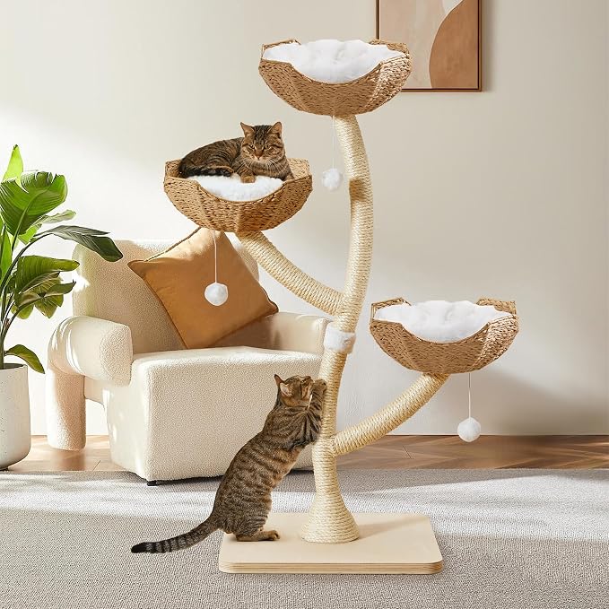 Modern Cat Tree Tower 53" - Multi-Level Cat Condo with Scratching Posts for Multiple Small & Large Cats