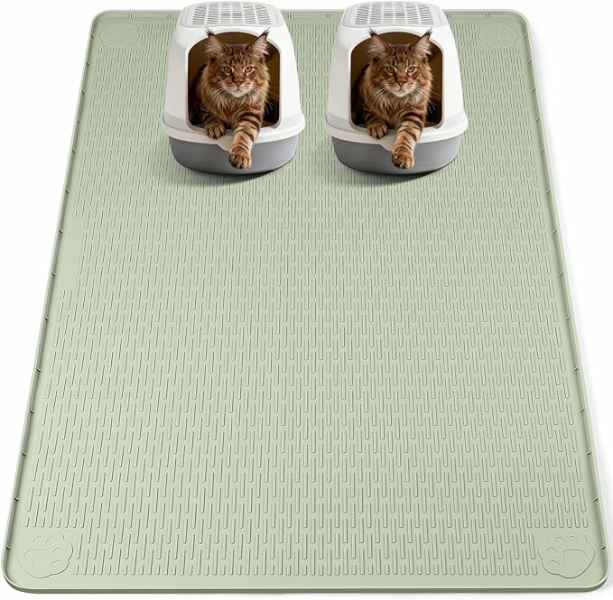 Silicone Cat Litter Mat for Litter Box 57”x40” Large Cat Mat, Green | Waterproof, Non-Slip, Leak-Proof Rug Mat with Lip, Easy to Clean, Extra Large Litter Catcher Mat for Floor