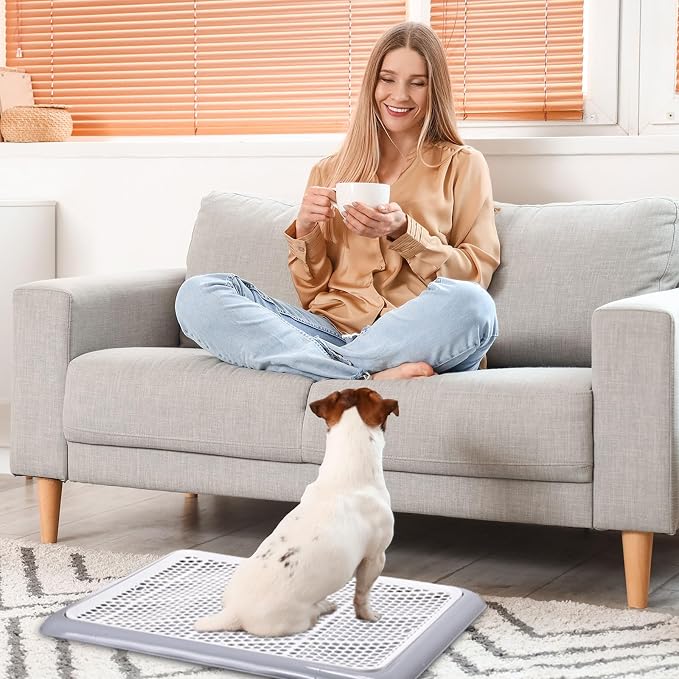 Mifoci 2 Pcs Dog Potty Tray Mesh Puppy Training Pad Holder Floor Protection Portable Pee Pad Pet Toilet Training Tray Litter Box Corner for Medium and Large Dogs (19.7 x 14.2 Inch,Gray)