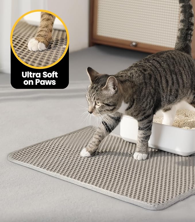 Cat Litter Mat New Size 23.6"x14.6" for Small Spaces, Upgrade Super Waterproof Back Layer Litter Box Mat, Non Slip, Durable, Soft on Paws Kitty Trapping Matt, Pink
