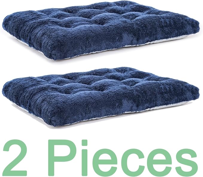 POMIU 2-Pack Dog Bed, Washable Deluxe Plush Crate Beds with Anti-Slip | Machine Washable Kennel Pad Sleeping Mat for Large, Medium and Small Dogs