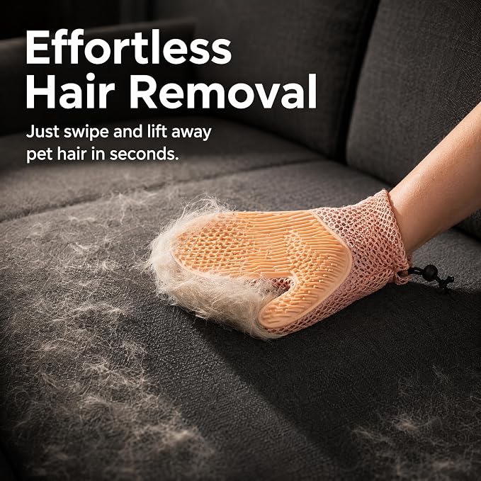 Pet Hair Remover Glove for Dogs & Cats, 2-in-1 Pet Glove Brush Pink | Anti-Bite Mesh Design, Adjustable Wrist Strap, for Bathing & Grooming, Reusable Washable for Long/Short/Curly Hair Pets