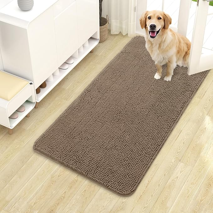 OLANLY Dog Door Mat for Muddy Paws 40x24, Super Absorbent Chenille Mud Mat | Tan, Absorbs Moisture and Dirt, Non-Slip Machine Washable Doormat, Quick-Drying Indoor Entryway Floor Carpet for Dogs