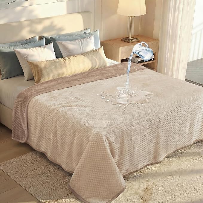 Luciphia Waterproof Blanket for Large Dog Ultra-Soft & Calming Pet Throw Reversible Warm Fleece Durable Furniture Crate Couch Bed Cover Protector Machine Washable Leakproof Beige XL (85''x57'')