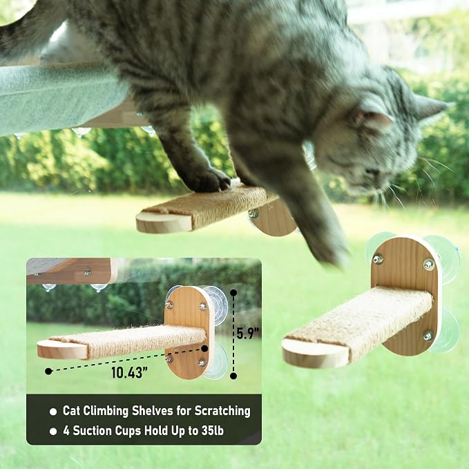 2 Pack Cat Window Shelves, Durable Kitty Seat for Window Sill | Furniture Set With Jute Rope for Scratching, Kneading, Climbing，Strong Suction Cups, Easy Install