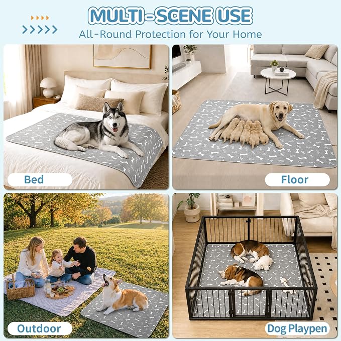 Washable Pee Pad for Dogs, 2 Pack Large Reusable Puppy Pads, 36"x48" | Super Absorbent, Waterproof & Leakproof, Non-Slip Bottom, Machine Washable, For Floors, Beds, Couches, Crates, Carpets, Cars