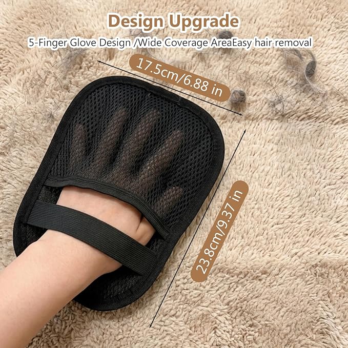 Upgraded Pet Hair Removal Gloves - Electrostatic Grooming Five-Finger Reusable Fur Remover with Snug Elastic Wrist for Dogs and Cats, Magic Brush Pet Needs for Furniture Couch Carpet Clothes Car Seats