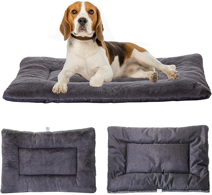 Dog Crate Mat, Reversible Dog Bed Mat - Warm & Cool, Washable Soft Pet Cushion, Waterproof Pet Sleeping Mattress for Outdoors Indoors, Kennel Pad for Small, Medium and Large Dogs (36" x 26")