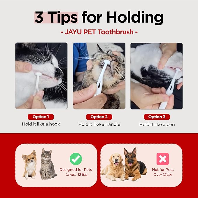JAYU PET Dental Care Brush, Soft Bristles, 3ea | Dog Toothbrush, Cat Toothbrush, For Kitten and Small Dogs, Removes Old Plaque and Tartar, Easy Cleaning