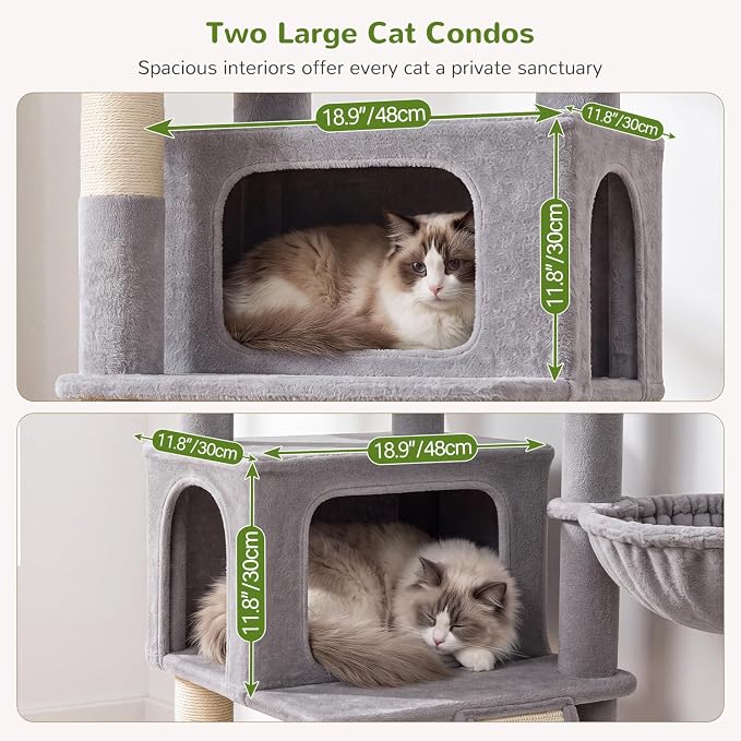 Globlazer 75in Tall Cat Tree Tower for Indoor Cats, F75B, Beige | Large Cat Tree for Indoor Cats Large Adult, Multi-Level Cat Tower with 7 Scratching Posts, 2 Cat Condos, 2 Top Perches