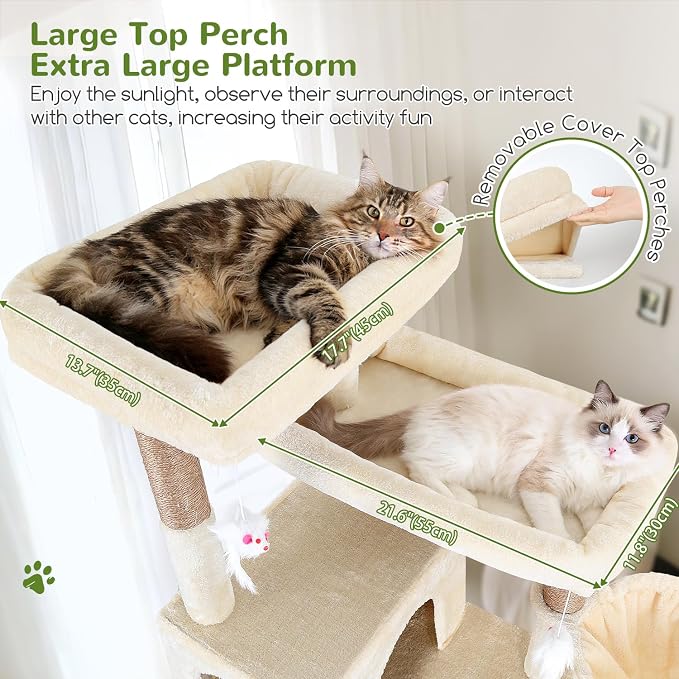Globlazer Sturdy Extra Large Cat Tower for Indoor Cats, S81C, Beige | 81 inch Heavy Duty Cat Tree for Indoor Large Adult with 8 Scratching Post, 2 Cat Condos, 2 Platform