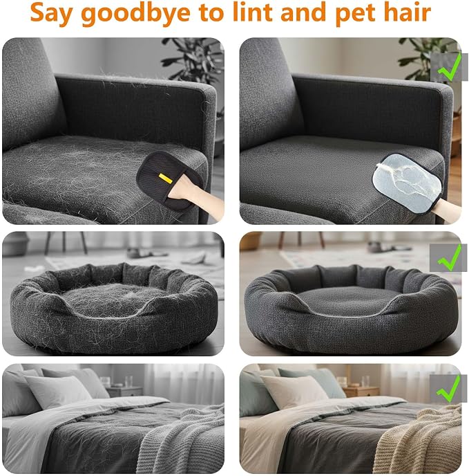Thickened Pet Hair Removal Glove for Fabric Surfaces, Darkpurple | Easy-On 2-Finger Design; Secure Stay-Put Fit; Easy Hair Pickup; Reusable Design; Sofas, Beds, Carpets, Pet Beds and Car Seats