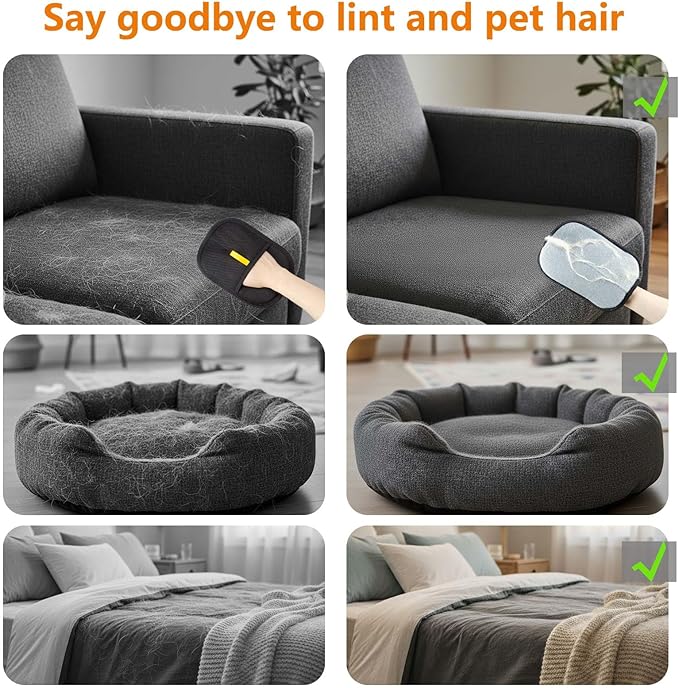 Thickened Pet Hair Removal Glove - Electrostatic Cat Dog Hair Remover Glove, Reusable Magic Brush Pet Hair Remover Tool for Couch, Carpet, and Car Seat (Black,1 Pack)