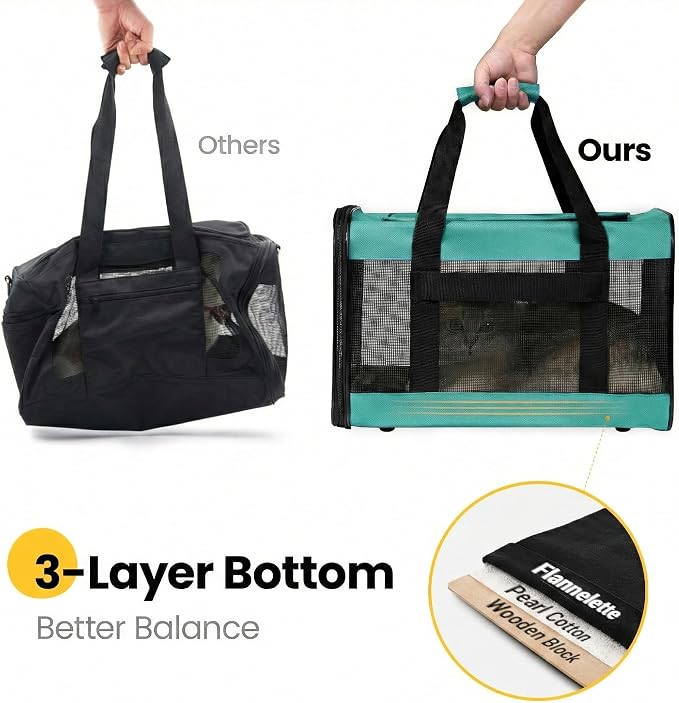 Conlun Dog Carrier Soft Sided, Large Cat Carrier with Inner Safety Leash, Pet Transport Carrier for Large Cats and Medium Dogs up to 20 Lbs, Collapsible Travel Puppy Carrier Bag -Turquoise L